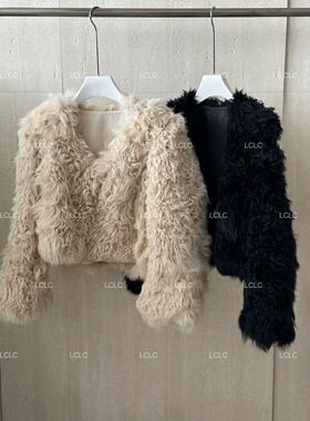 LCLC橙子 2024秋冬新款羊卷毛皮草外套女短款小个子年轻款时尚