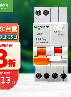 施耐德电气带漏电保护断路器（A型）空气开关双进双出1P+NC20AEA9