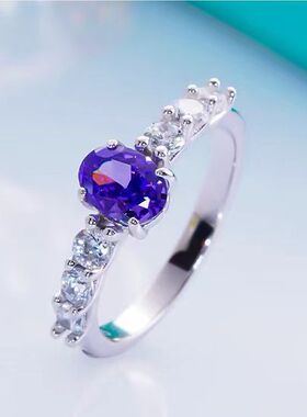 莫桑石半圈戒壁新款紫钻戒指