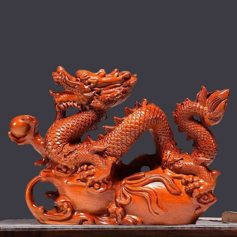 艺永轩花梨木神龙摆件实木木质金龙办公室桌面摆件木头生肖龙工艺