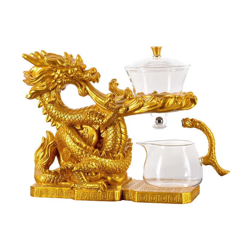 招财金龙玻璃茶具套装家用功夫茶杯懒人磁吸泡茶壶神器高档轻奢