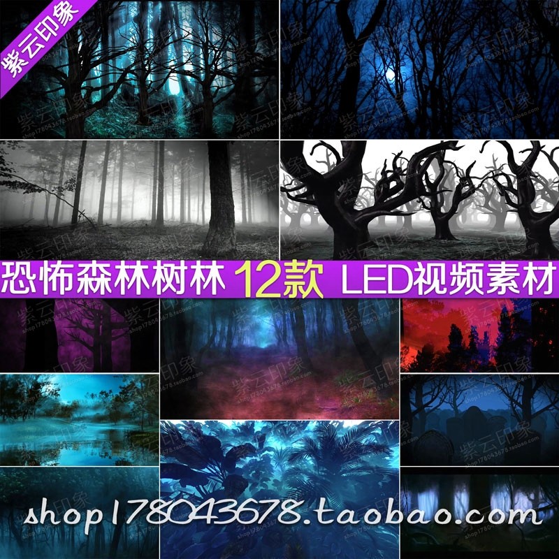 黑暗森林 迷雾恐怖树林 万圣节晚会 led大屏幕视频背景酒吧vj素材