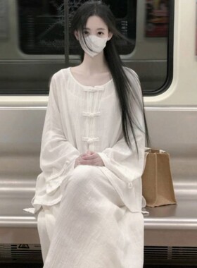 棉麻汉服禅意风女装套装新中式国风茶艺服圆领盘扣夏季超仙白色