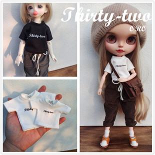 BJD6分娃衣小布blytheT恤OB24玩偶印花字母短袖上衣野蛮宝贝捣蛋