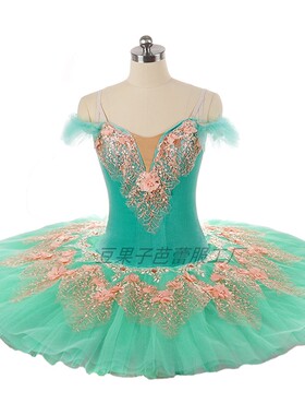 绿色芭蕾TUTU蓬蓬简易纱裙定制森林仙子成人儿童比赛演出服表演服