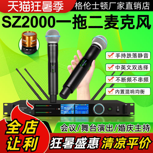 SZ2000一拖二无线麦克风真分集话筒会议演出演讲鹅颈手持头戴腰包