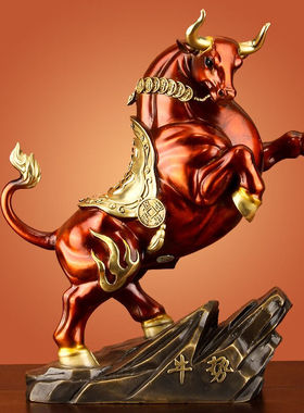 上善若水《牛势-牛气冲天》全铜华尔街牛摆件公司办公室家居客厅