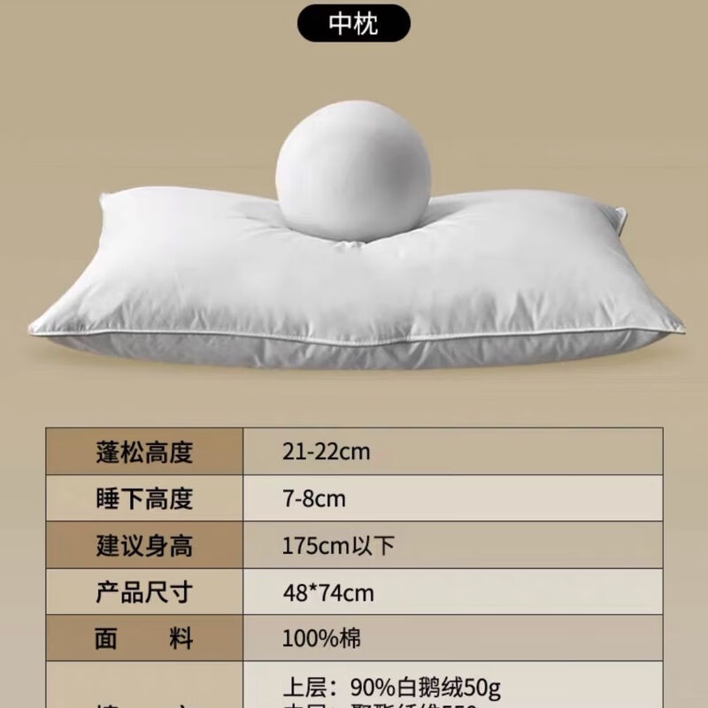 亚朵星球亚朵酒店专用羽绒枕白鹅绒高枕头羽毛枕头睡眠护颈单人家图片