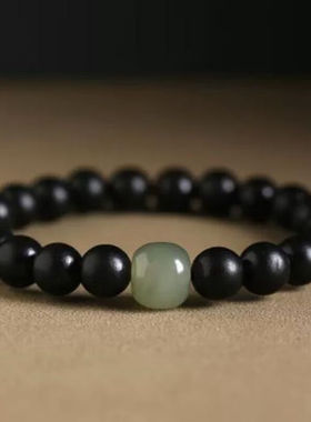 自然小叶紫檀手串情侣款手串女黑檀木檀香木手饰品和田玉顶珠手串