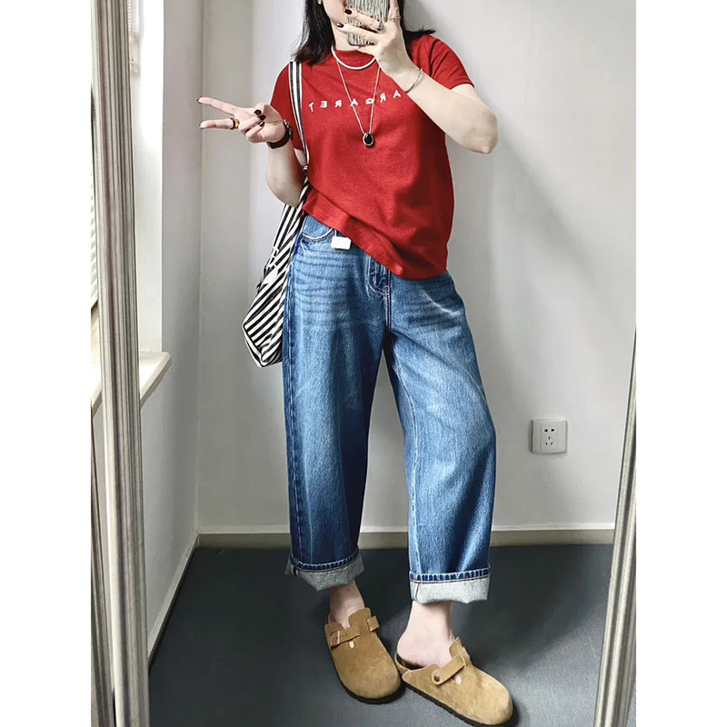 小个子推荐春季新款无弹棉质牛仔裤女哈伦裤子宽松高腰九分裤