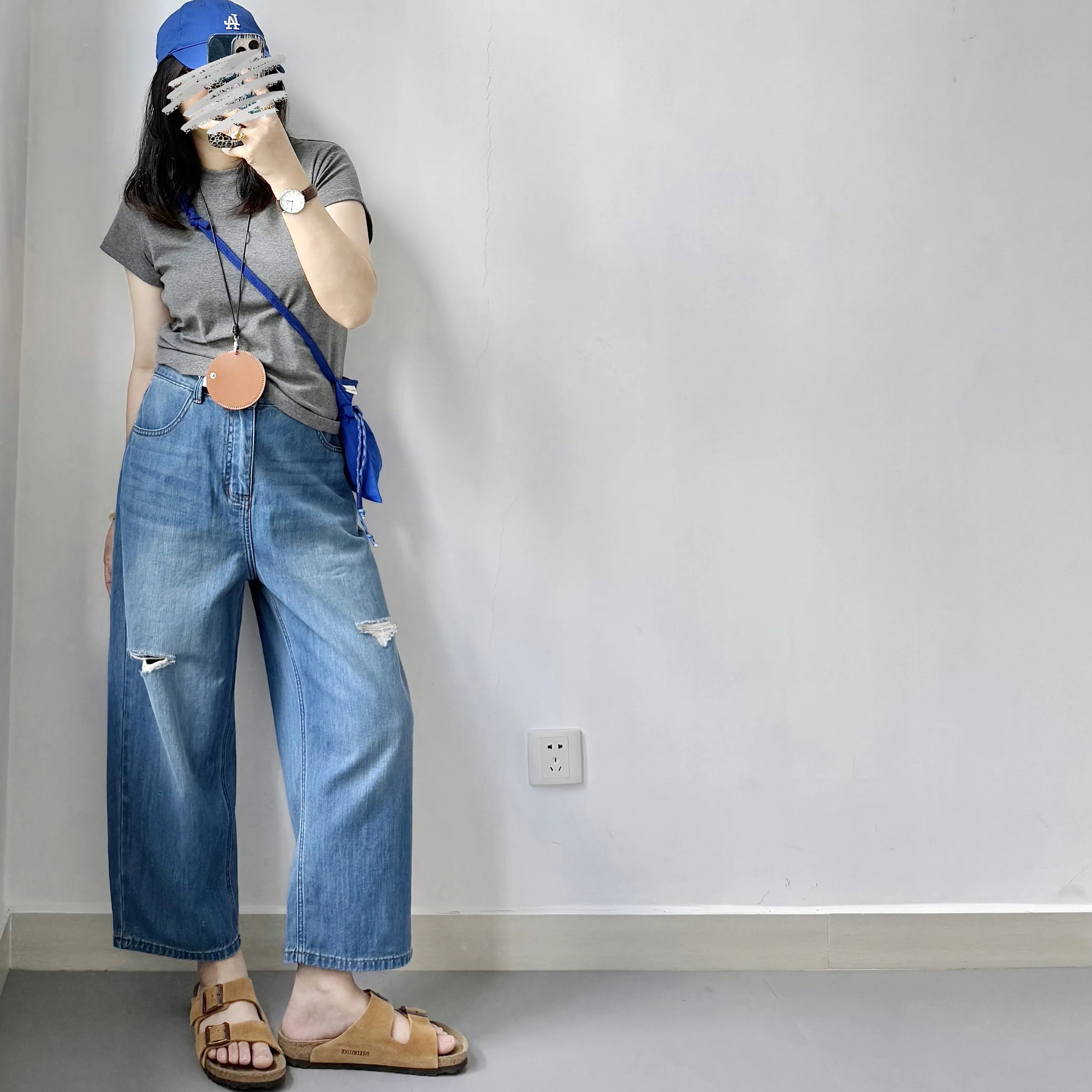 炒好看～天丝破洞牛仔裤女夏季薄款显瘦宽松九分直筒裤