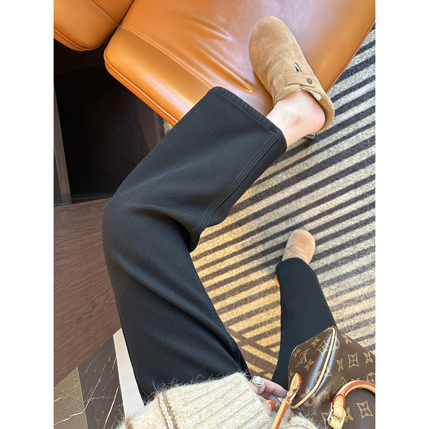 小个子直腿神裤~黑色密绒 保暖加厚九分裤法棍牛仔裤烟管裤直筒裤