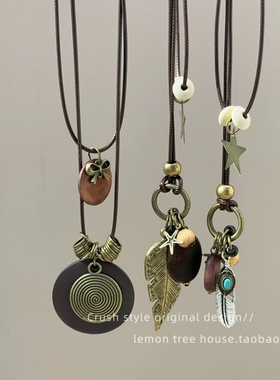 项链女长款新中式禅意羽毛百搭民族风装饰波西米亚吊坠配饰毛衣链