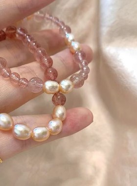 珍珠桃花玄学手链天然可爱新中式仿水晶手串女闺蜜仿珍珠国风手饰