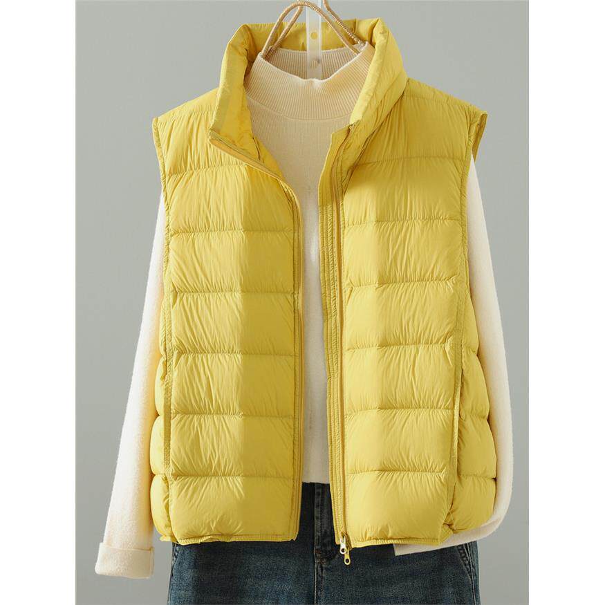 2025秋冬新款轻薄款羽绒服女士短款马甲立领宽松背心90白鸭绒外套