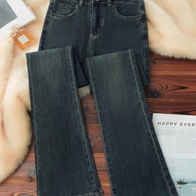 加绒微喇牛仔裤女秋冬季2025年新款高腰弹力显瘦加长高个子喇叭裤