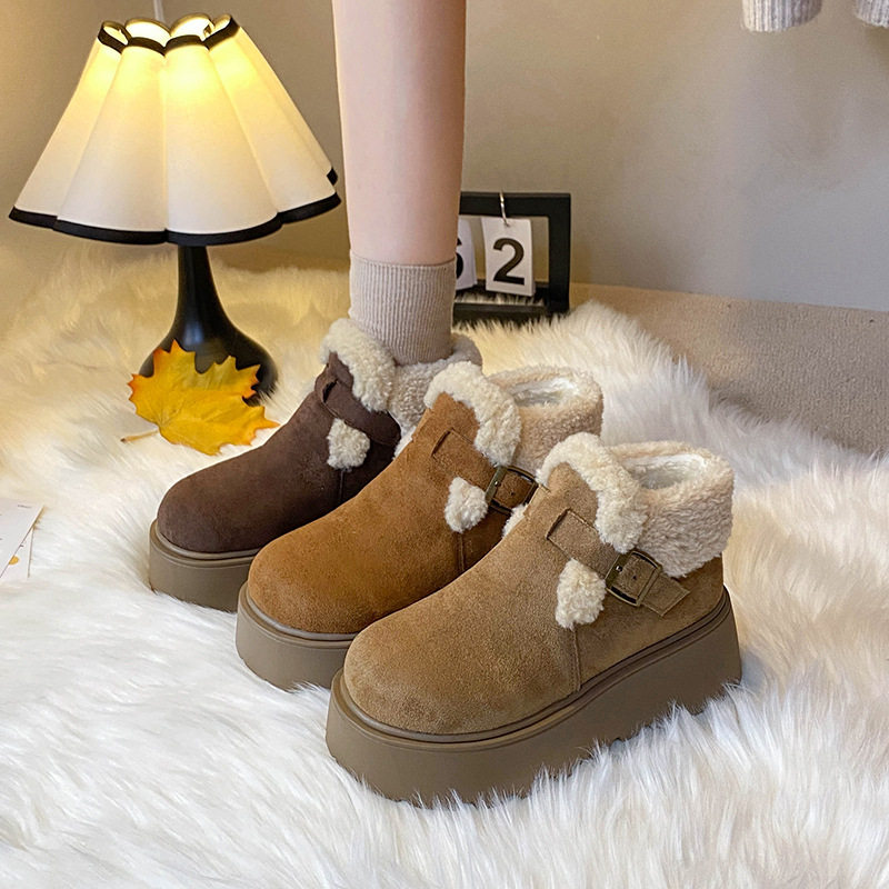 加绒松糕增高一脚蹬大头女鞋棉鞋女2024冬新款厚底加绒保暖雪地靴