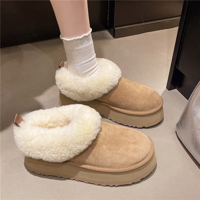厚底增高皮毛一体雪地靴女25冬新款时尚毛毛鞋加厚保暖套筒棉拖鞋