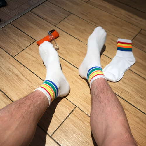 双装男士中长筒时尚个性风彩虹袜