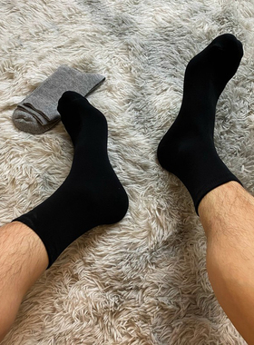 三双装 日系纯棉性感男袜白领上班族商务正装男士中长筒黑白袜