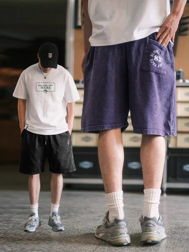 食钓SDGR 重磅420克水洗休闲短裤美式宽松阔腿做旧夏季五分卫裤
