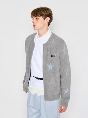 MYSAMESAME仿貂毛肌理星星提花针织开衫2025秋冬宽松休闲情侣毛衣