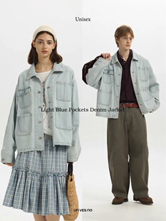 【水洗磨烂设计】Unvesno(UN)老钱风多口袋工装宽松翻领牛仔外套