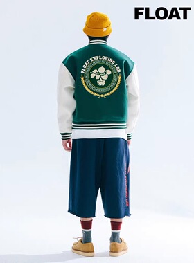 FLOAT原创刺绣情侣秋季新款潮牌学院风撞色拼接宽松高街棒球外套