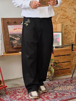 ACTIONS松树刺绣重磅弯刀卫裤美式宽松结构剪裁运动休闲长裤子男