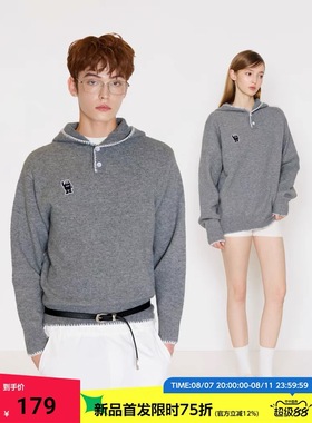 MYSAMESAME25AW手缝针刺绣亨利领连帽毛衣宽松保暖舒适长袖针织衫