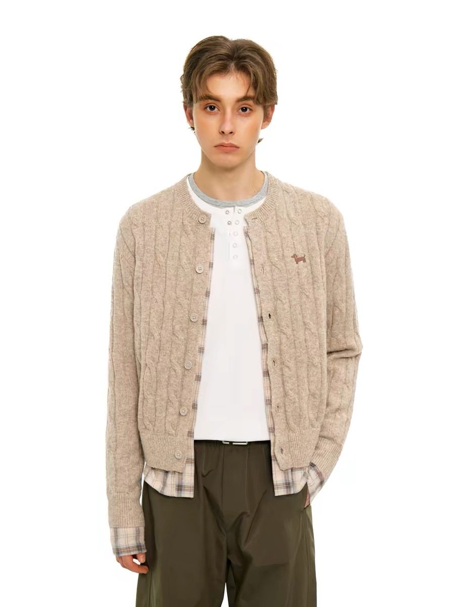 MYSAMESAME26SS假两件格纹拼接麻花针织开衫学院风宽松毛衣男女