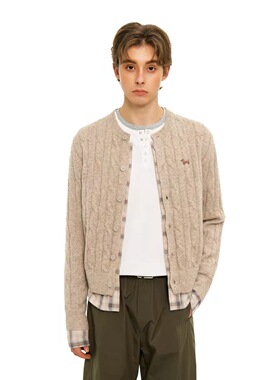 MYSAMESAME26SS假两件格纹拼接麻花针织开衫学院风宽松毛衣男女