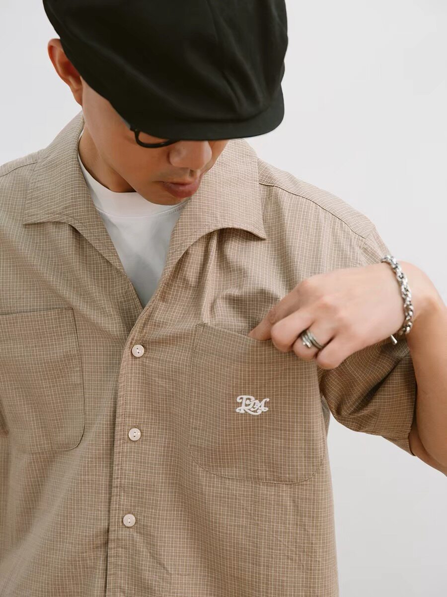 DAKYAM(达人)2026S/S Micro Grid Shirt微格褐调一片翻领短袖衬衫