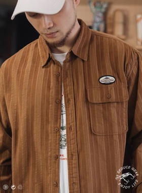 食钓SDGR复古灯芯绒长袖衬衫轻奢百搭日系条纹秋季衬衣