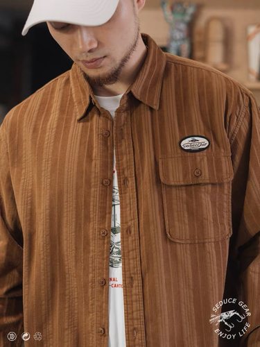 食钓SDGR复古灯芯绒长袖衬衫轻奢百搭日系条纹秋季衬衣