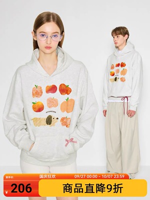 MYSAMESAME25AW苹果与小狗经典logo印花新款保暖休闲宽松连帽卫衣