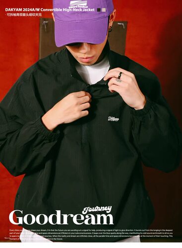 DAKYAM(达人)Convertible Jacket春秋可拆卸袖子高领套头暗纹夹克