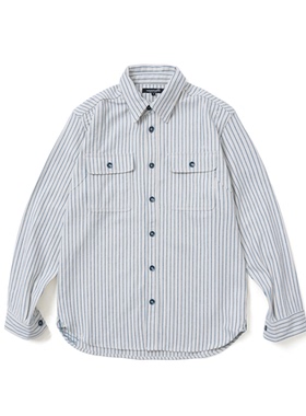 SUPERTOFU (SPTF) 18AW 美式复古工装定织竖条纹口袋长袖衬衫