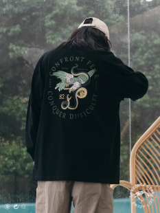 食钓SEDUCEgear美式倔强拼搏长袖T恤早秋圆领宽松休闲上衣情侣款