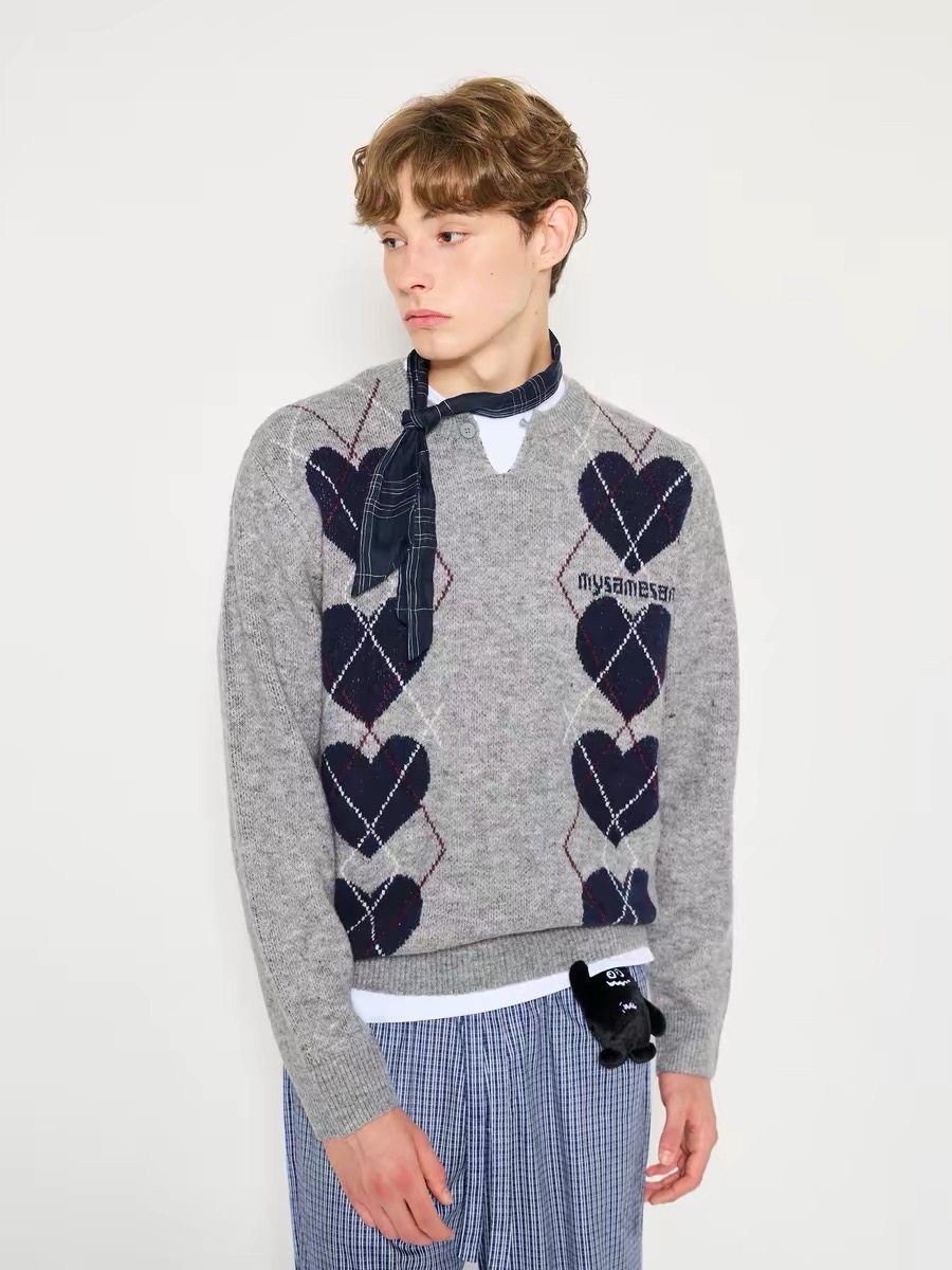MYSAMESAME25AW心菱提花亨利领毛衣宽松保暖长袖基础打底厚针织衫,男装,针织衫/毛衣,淘宝优惠券,粉丝福利购,淘宝优惠卷