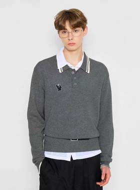 MYSAMESAME25AW优雅知性撞色刺绣翻领毛衣宽松休闲保暖POLO衫