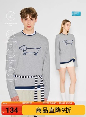 MYSAMESAME25AW腊肠狗印花撞色圆领假两件宽松潮牌百搭长袖T恤