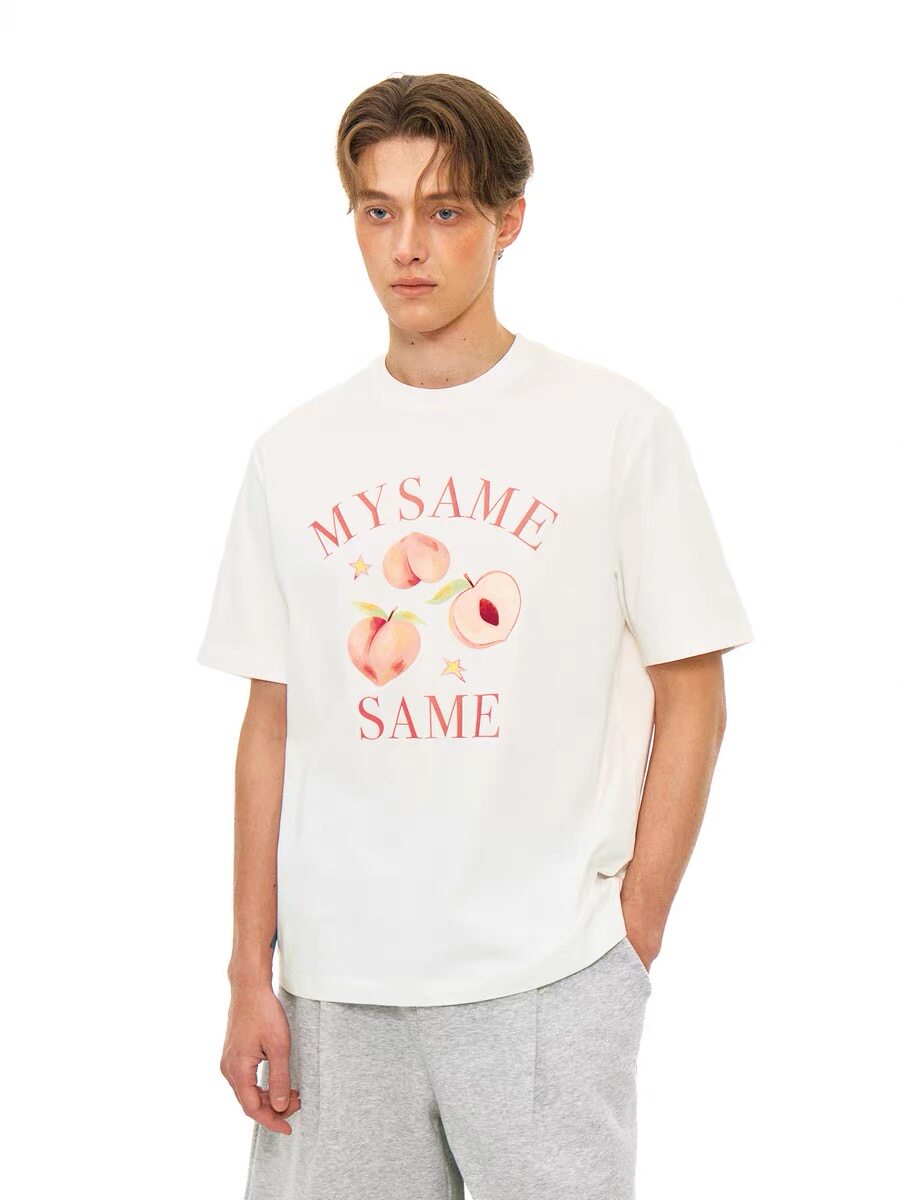 MYSAMESAME26SS水彩水蜜桃印花短袖T恤圆领百搭元气休闲情侣上衣