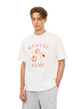 MYSAMESAME26SS水彩水蜜桃印花短袖T恤圆领百搭元气休闲情侣上衣
