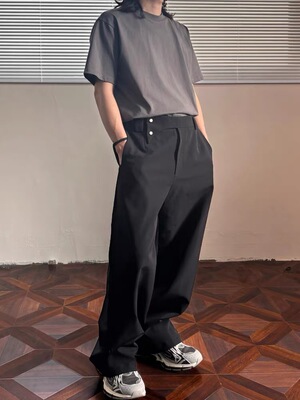 PUPILTRAVEL 垂感西裤男直筒阔腿cleanfit小众设计感百搭休闲长裤