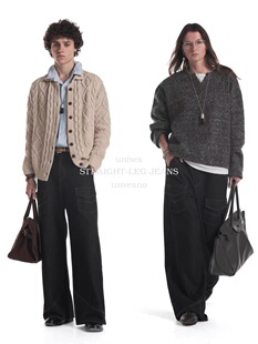 Unvesno(UN)伐木风多结构分割撞色明线多口袋装饰牛仔裤