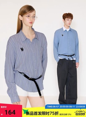 MYSAMESAME25AW肌理纹紫蓝条纹口袋长袖衬衫休闲百搭宽松衬衣男女