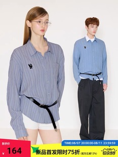 MYSAMESAME25AW肌理纹紫蓝条纹口袋长袖衬衫休闲百搭宽松衬衣男女