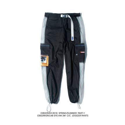 OBSERVER 18SS反光可拆卸口袋装饰宽松抽绳九分束脚裤