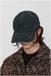 PUPILtravel 刺绣鸭舌帽男水洗做旧复古破洞潮牌短檐黑色帽子女